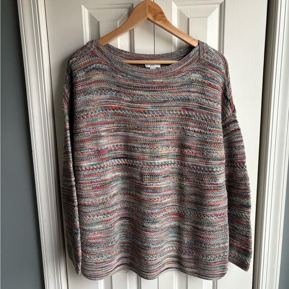J Jill Womens Multicolor Long Sleeve Striped Pullover Sweater Size Small Petite